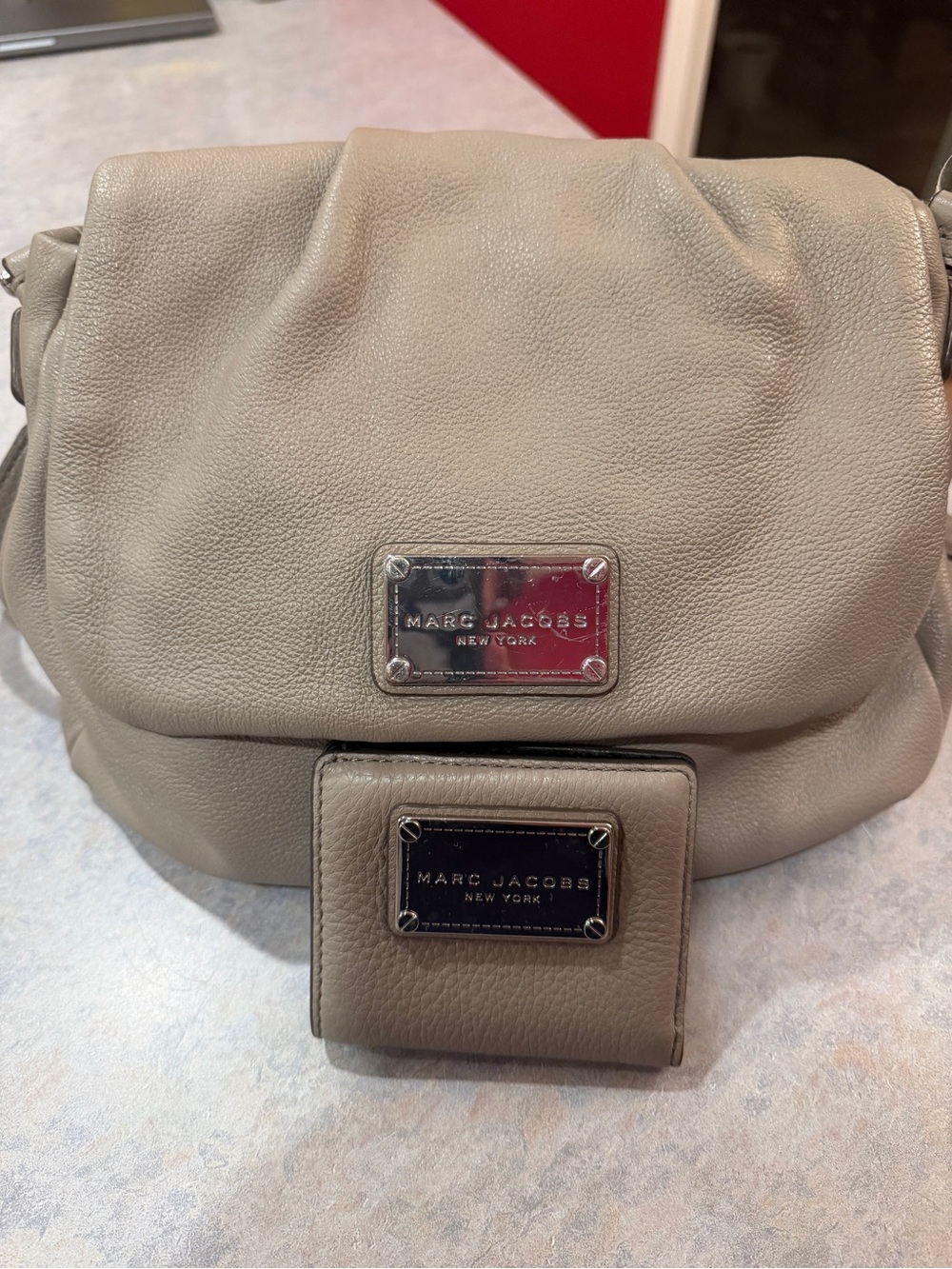 Marc Jacobs Cement Leather Flap Crossbody Bag & Matching Wallet Set M0011308